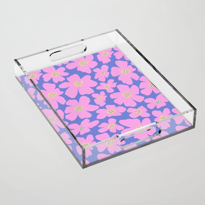 Retro Daisy - Very Peri, Pink, Cream, turquoise  Acrylic Tray Gallery Image 1