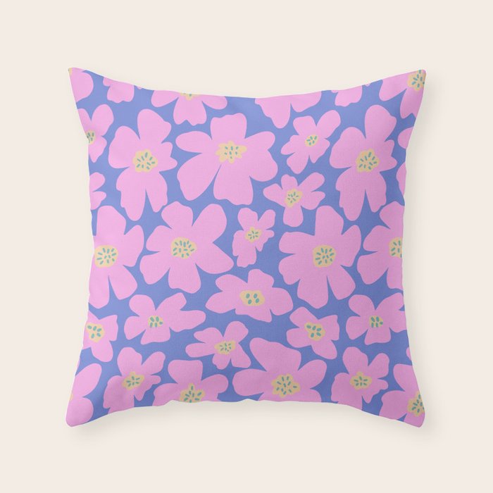 Retro Daisy - Very Peri, Pink, Cream, turquoise  Throw Pillow Gallery Image 6
