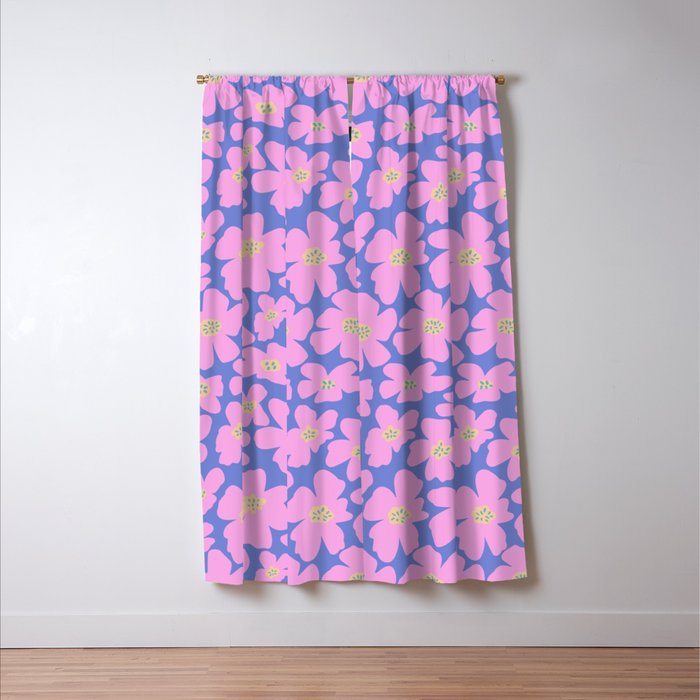 Retro Daisy - Very Peri, Pink, Cream, turquoise  Window Curtain Gallery Image 3