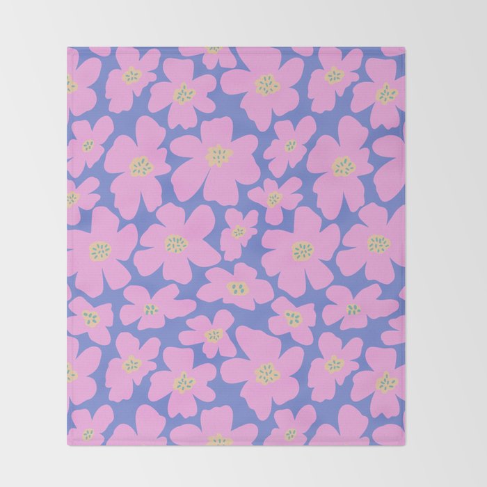 Retro Daisy - Very Peri, Pink, Cream, turquoise  Throw Blanket Gallery Image 2