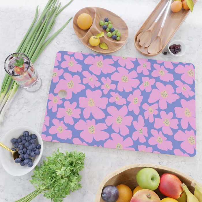 Retro Daisy - Very Peri, Pink, Cream, turquoise  Cutting Board Gallery Image 2