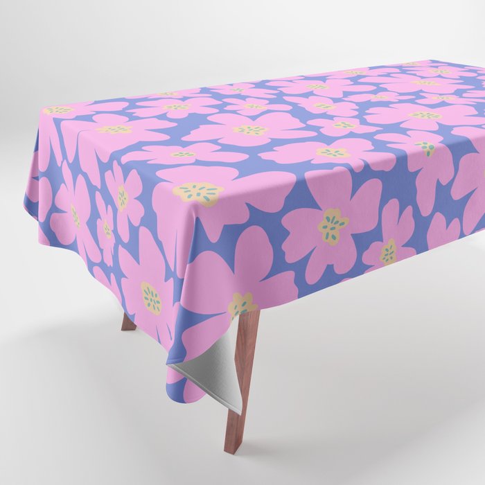 Retro Daisy - Very Peri, Pink, Cream, turquoise  Tablecloth Gallery Image 1