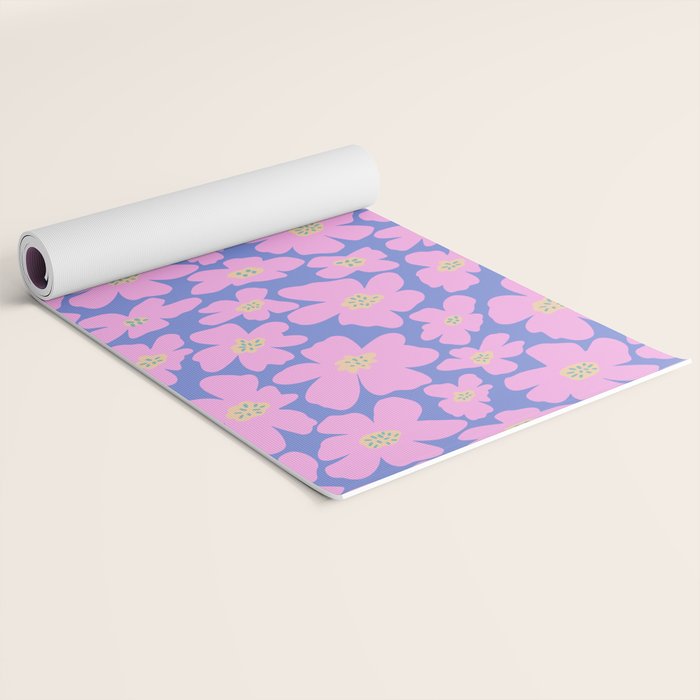 Retro Daisy - Very Peri, Pink, Cream, turquoise  Yoga Mat Gallery Image 2