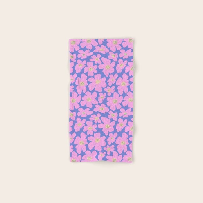 Retro Daisy - Very Peri, Pink, Cream, turquoise  Bath Towel Gallery Image 1