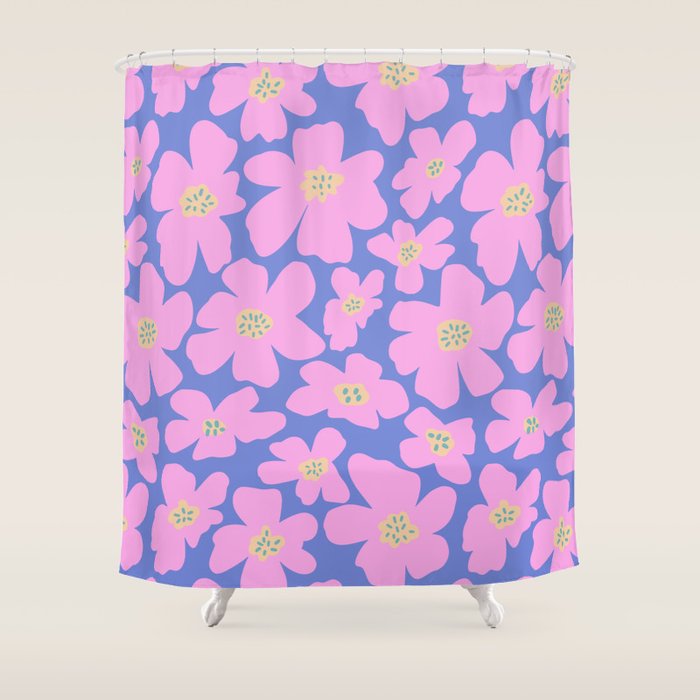 Retro Daisy - Very Peri, Pink, Cream, turquoise  Shower Curtain Gallery Image 1