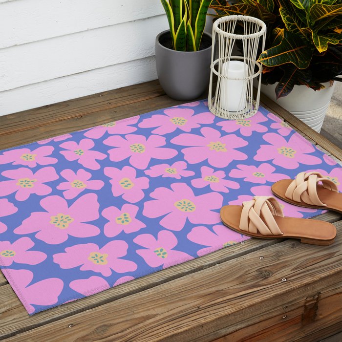 Retro Daisy - Very Peri, Pink, Cream, turquoise  Outdoor Rug Gallery Image 2