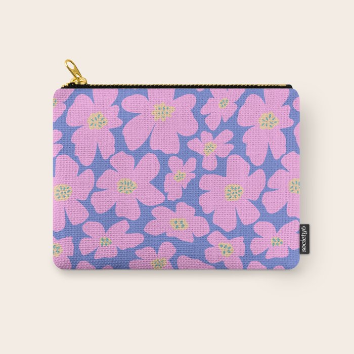 Retro Daisy - Very Peri, Pink, Cream, turquoise  Carry All Pouch Gallery Image 1