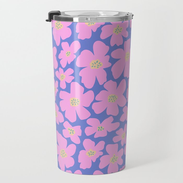Retro Daisy - Very Peri, Pink, Cream, turquoise  Travel Mug Gallery Image 3