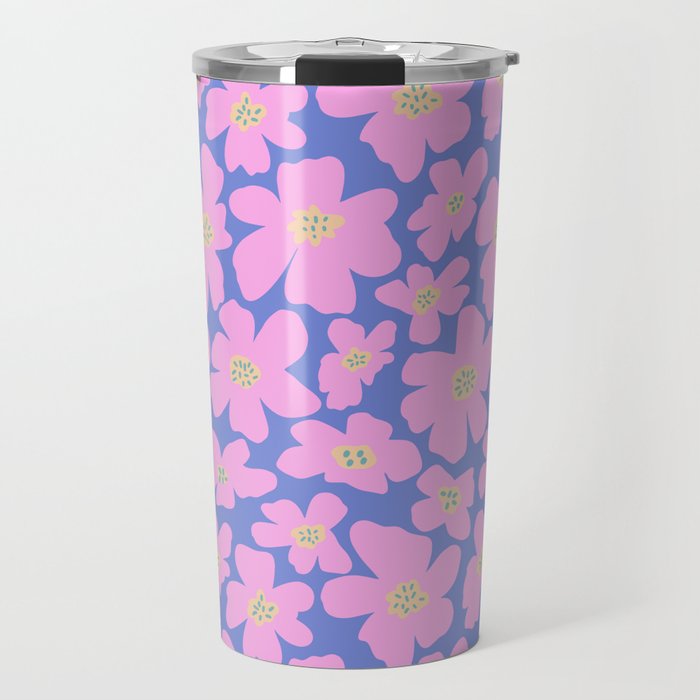 Retro Daisy - Very Peri, Pink, Cream, turquoise  Travel Mug