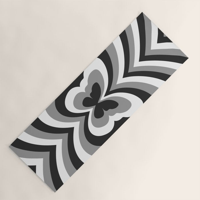 Retro 70s Butterfly in Black & White Yoga Mat Gallery Image 1