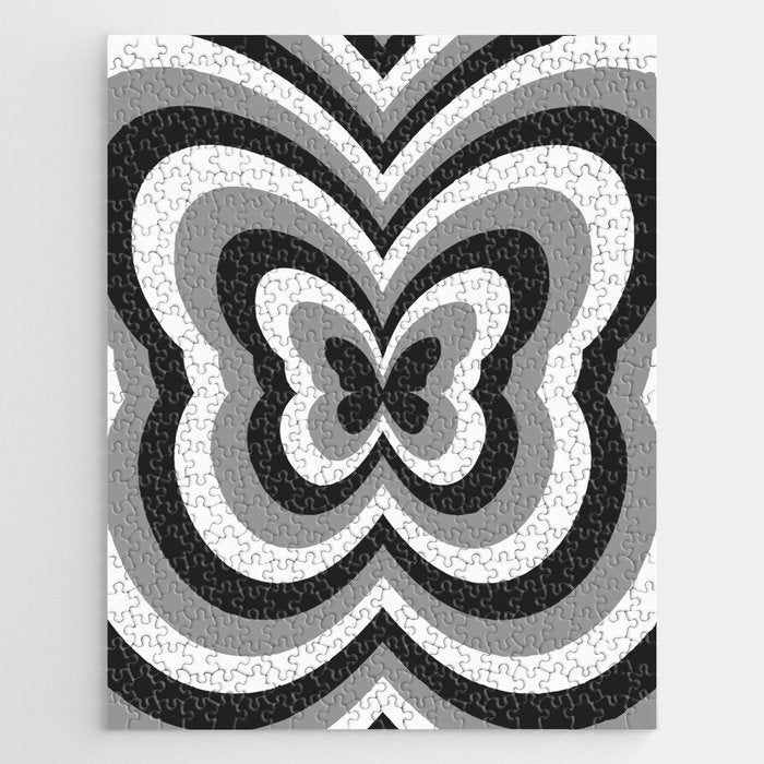 Retro 70s Butterfly in Black & White Jigsaw Puzzle Gallery Image 1