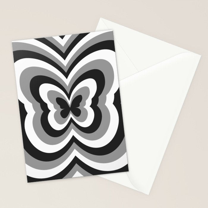 Retro 70s Butterfly in Black & White Stationery Card Gallery Image 2