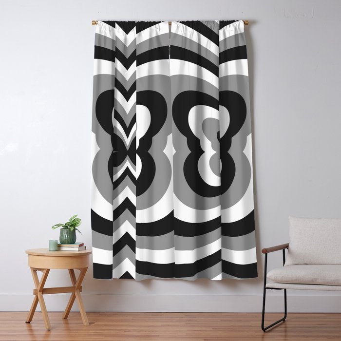 Retro 70s Butterfly in Black & White Window Curtain Gallery Image 1