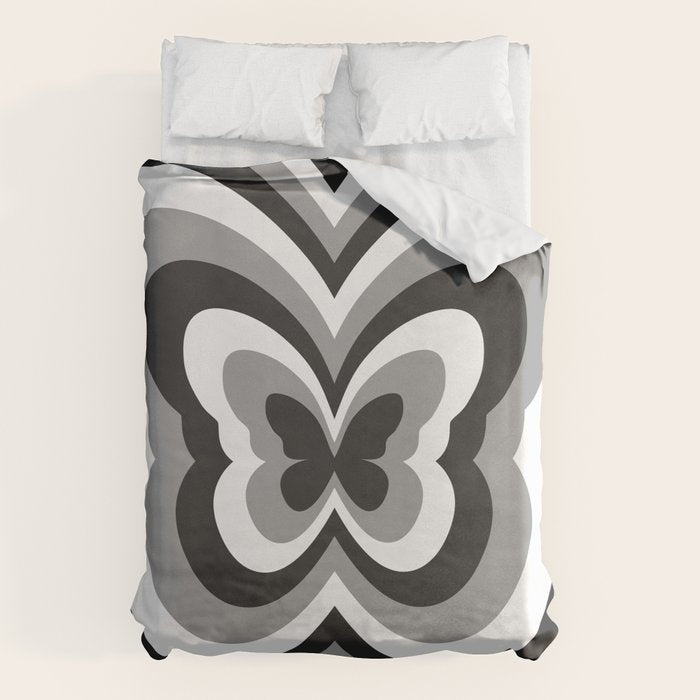 Retro 70s Butterfly in Black & White Duvet Cover Gallery Image 6