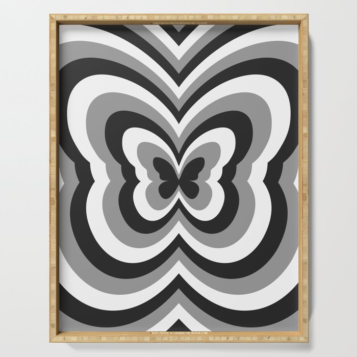 Retro 70s Butterfly in Black & White Serving Tray Gallery Image 1