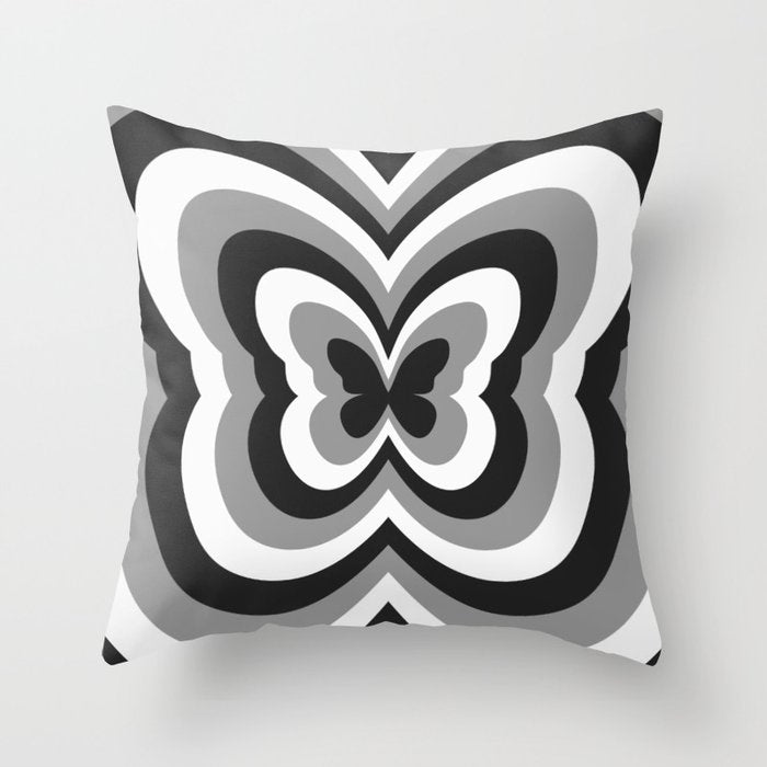 Retro 70s Butterfly in Black & White Throw Pillow Gallery Image 6