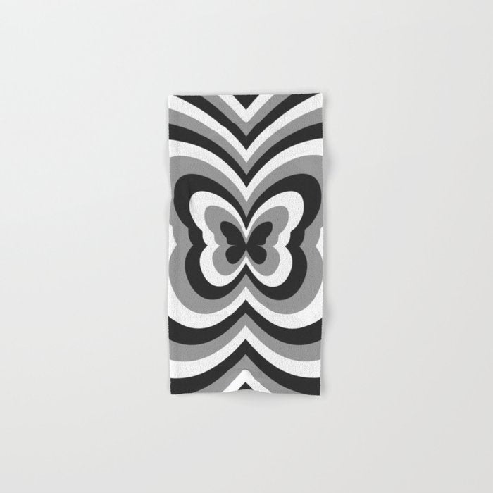 Retro 70s Butterfly in Black & White Bath Towel Gallery Image 1