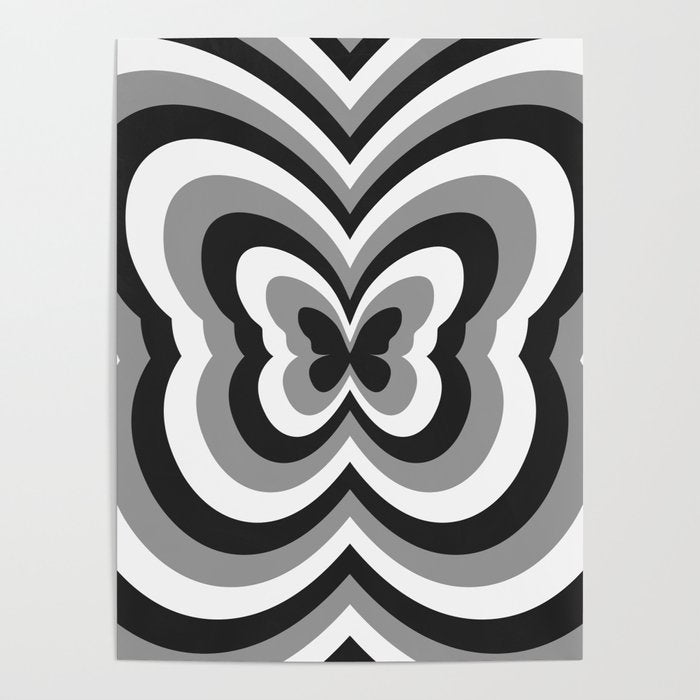 Retro 70s Butterfly in Black & White Poster Gallery Image 4