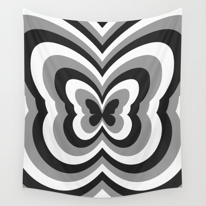 Retro 70s Butterfly in Black & White Wall Tapestry Gallery Image 1