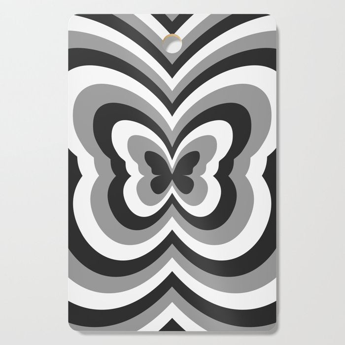 Retro 70s Butterfly in Black & White Cutting Board Gallery Image 1