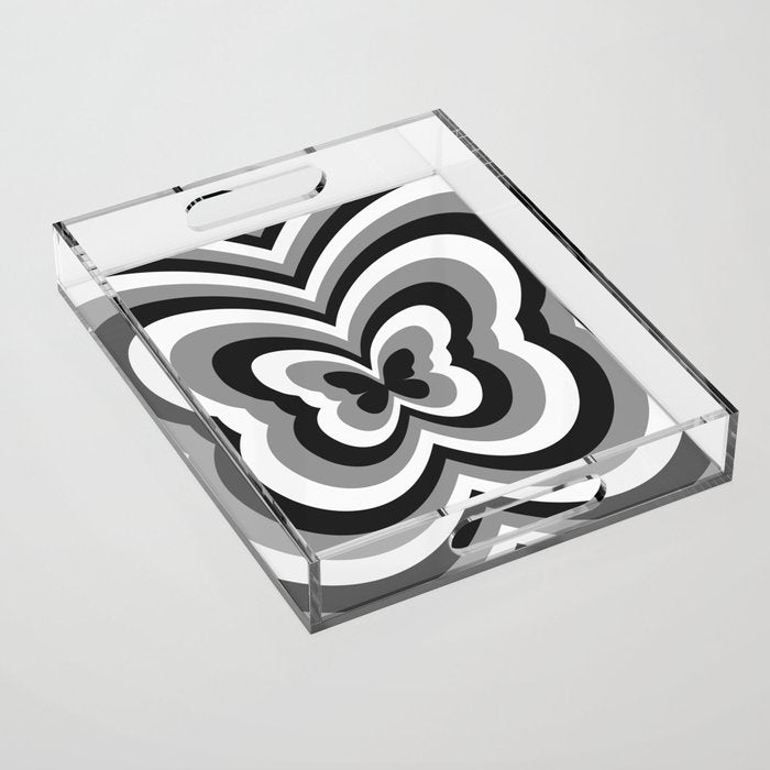 Retro 70s Butterfly in Black & White Acrylic Tray Gallery Image 1