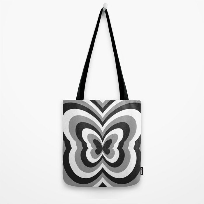 Retro 70s Butterfly in Black & White Tote Bag Gallery Image 2