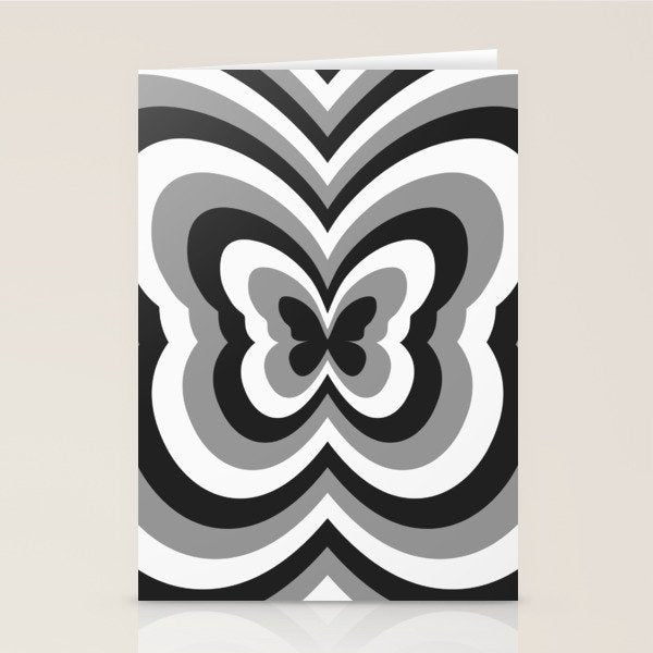 Retro 70s Butterfly in Black & White Stationery Card Gallery Image 2