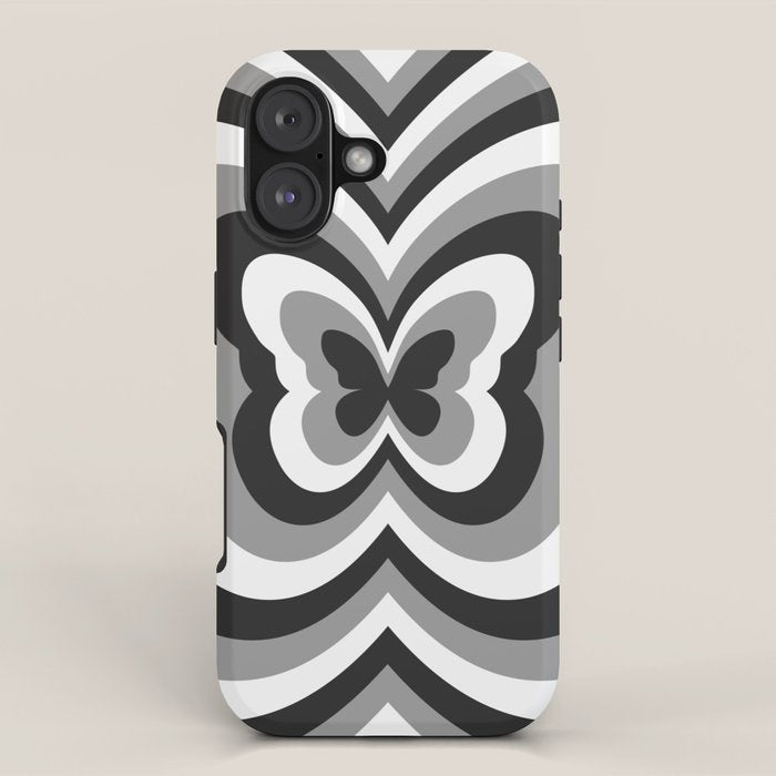 Retro 70s Butterfly in Black & White iPhone Case Gallery Image 1
