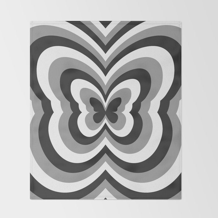 Retro 70s Butterfly in Black & White Throw Blanket Gallery Image 2