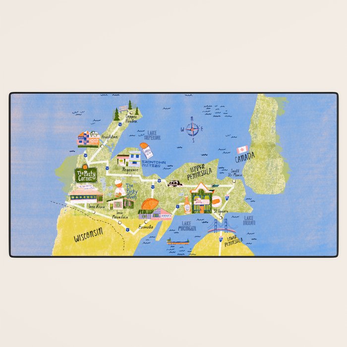 Map of Northern Michigan - Pasty Tour in Peach Desk Mat Gallery Image 3