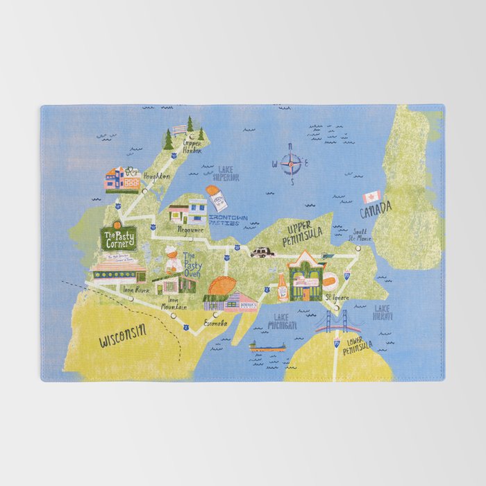 Map of Northern Michigan - Pasty Tour in Peach Rug Gallery Image 2