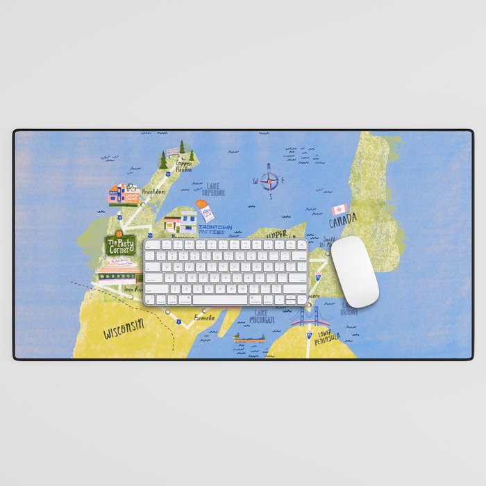Map of Northern Michigan - Pasty Tour in Peach Desk Mat Gallery Image 1