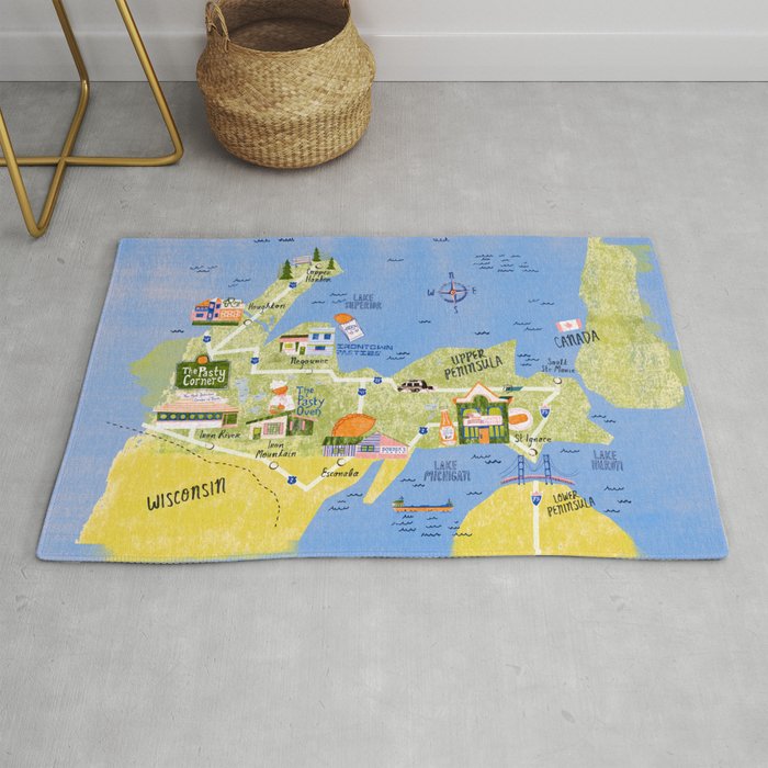 Map of Northern Michigan - Pasty Tour in Peach Rug Gallery Image 1