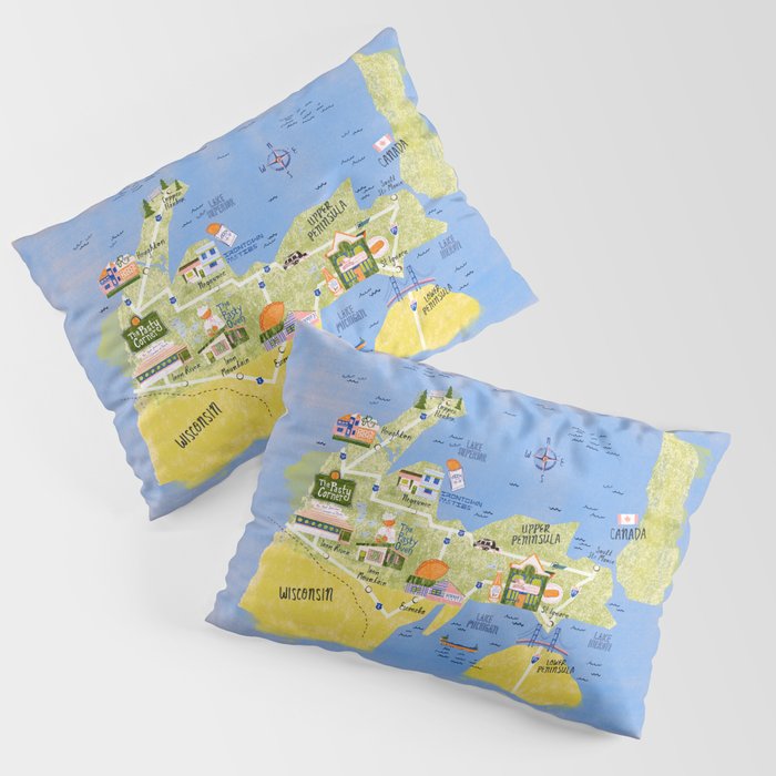 Map of Northern Michigan - Pasty Tour in Peach Pillow Sham Gallery Image 3