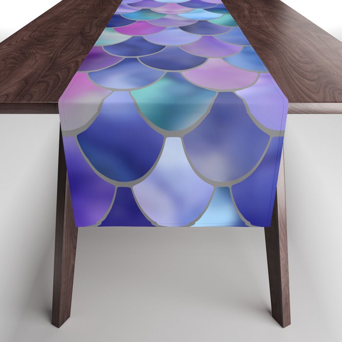 Mermaid Scales Art, Purple, Pink, Teal, Blue, Green Table Runner Gallery Image 1