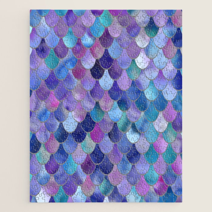 Mermaid Scales Art, Purple, Pink, Teal, Blue, Green Jigsaw Puzzle Gallery Image 1