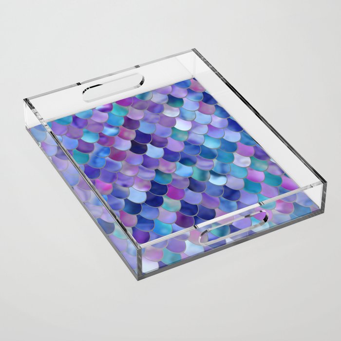Mermaid Scales Art, Purple, Pink, Teal, Blue, Green Acrylic Tray Gallery Image 1
