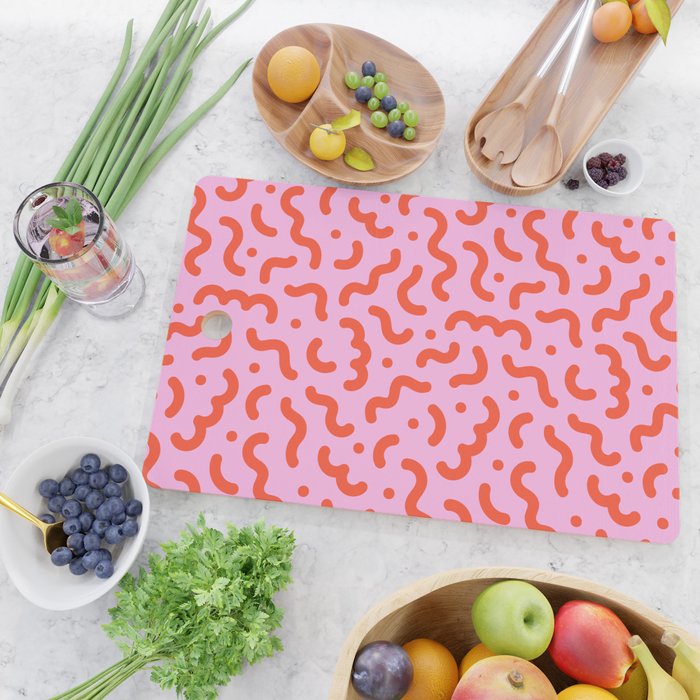 Pink line doodle squiggle pattern Cutting Board Gallery Image 2