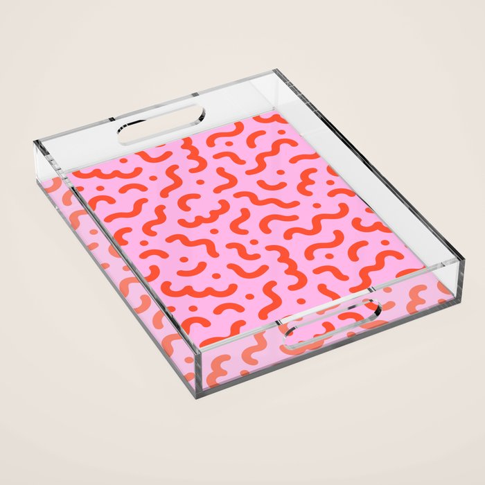 Pink line doodle squiggle pattern Acrylic Tray Gallery Image 1
