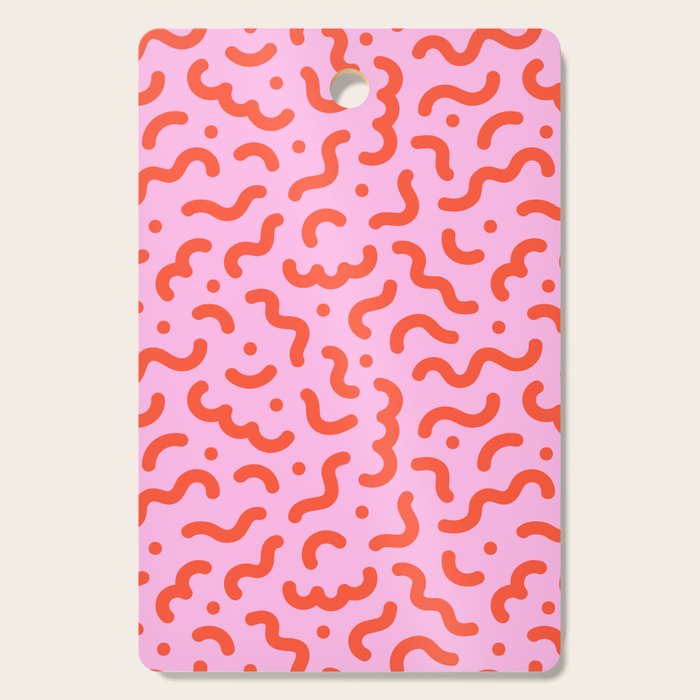 Pink line doodle squiggle pattern Cutting Board Gallery Image 1