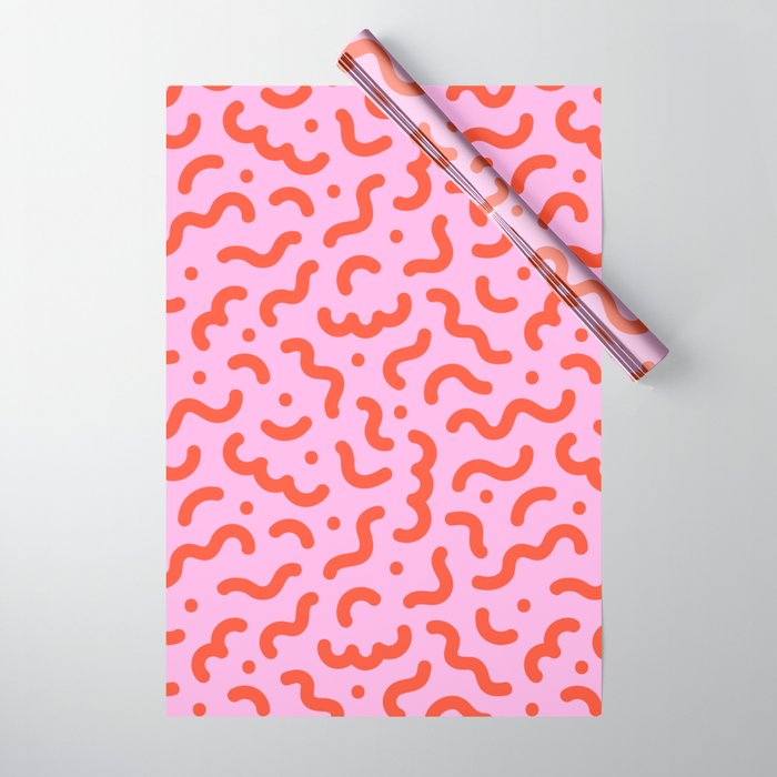 Pink line doodle squiggle pattern Wrapping Paper Gallery Image 1