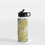 Floral Leaves and Blooms, Navy Blue, Yellow, Beige Water Bottle Gallery Image 1