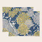 Floral Leaves and Blooms, Navy Blue, Yellow, Beige Placemat Gallery Image 1