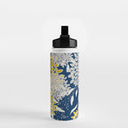 Floral Leaves and Blooms, Navy Blue, Yellow, Beige Water Bottle Gallery Image 2