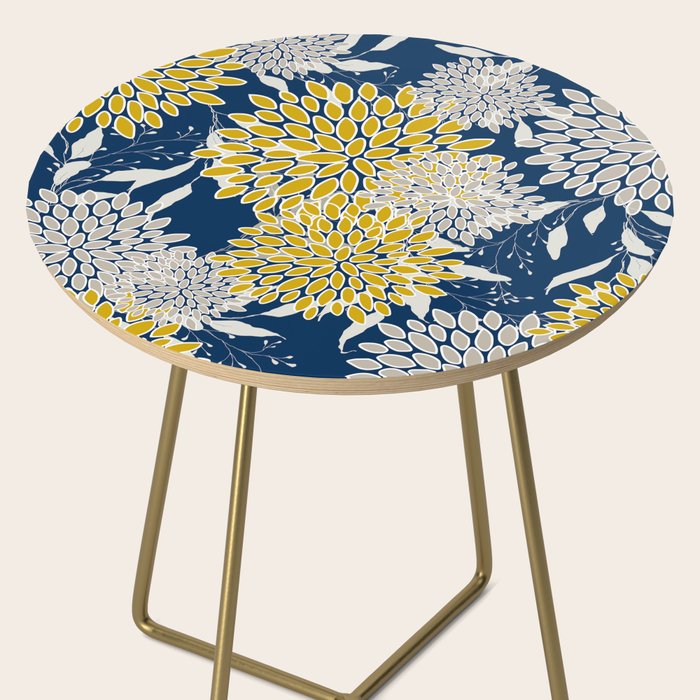 Floral Leaves and Blooms, Navy Blue, Yellow, Beige Side Table Gallery Image 2