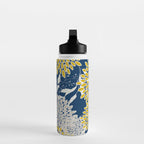 Floral Leaves and Blooms, Navy Blue, Yellow, Beige Water Bottle Gallery Image 3