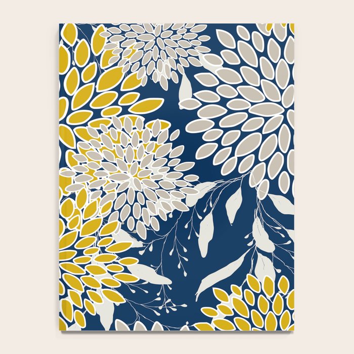 Floral Leaves and Blooms, Navy Blue, Yellow, Beige Notebook Gallery Image 4