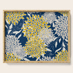 Floral Leaves and Blooms, Navy Blue, Yellow, Beige Serving Tray Gallery Image 1