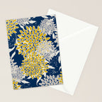 Floral Leaves and Blooms, Navy Blue, Yellow, Beige Stationery Card Gallery Image 2