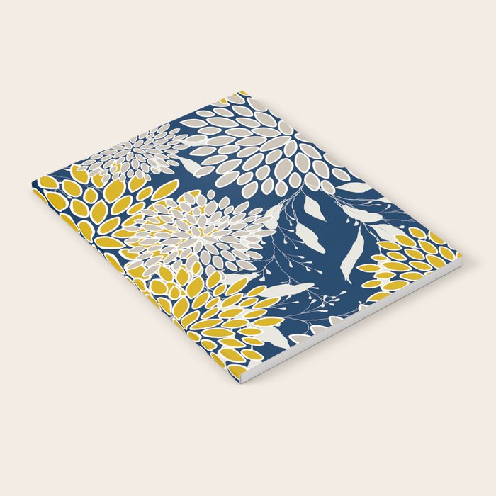 Floral Leaves and Blooms, Navy Blue, Yellow, Beige Notebook Gallery Image 2